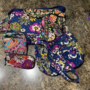 Collection of 5 Vera Bradley items: 1 computer bag, 3 purses, 1 makeup bag